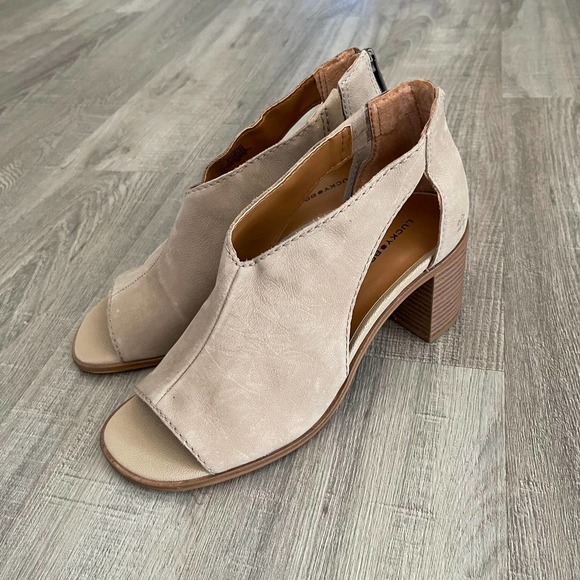 Lucky Brand Women's Lemia Cut Out Heeled Sandals - Leather Dress Sandals With Buckle Closure